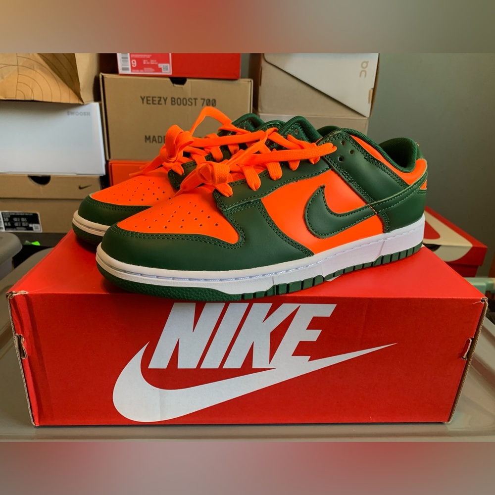 Size 9 - Nike Dunk Low Retro Mens Miami Hurricanes Orange Green DD1391-300 NEW